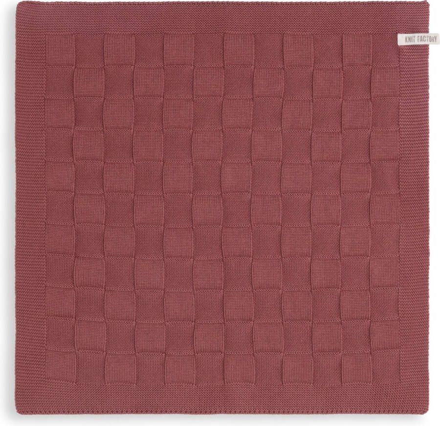 Knit Factory Gebreide Keukendoek Keukenhanddoek Uni Handdoek Vaatdoek Keuken doek Stone Red Rood 50x50 cm