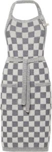 Knit Factory Gebreide Keukenschort & Kookschort Barbecue schort Block Ecru Med Grey One Size Met steekzakken