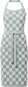 Knit Factory Gebreide Keukenschort & Kookschort Barbecue schort Block Ecru Stone Green One Size Met steekzakken