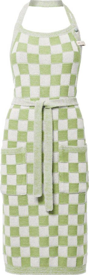 Knit Factory Gebreide Keukenschort Dames & Heren Kookschort Kokssloof Keukensloof Koksschort Barbecue schort Block Ecru Spring Green One Size Met steekzakken