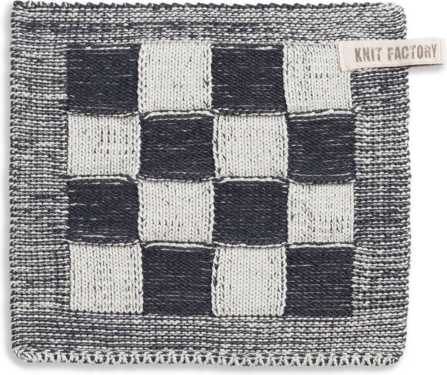 Knit Factory Gebreide Pannenlap Block Pannenlappen gemaakt van 50% katoen & 50% acryl Blokken motief Traditionele look 1 stuk Ecru Granit 23x23 cm