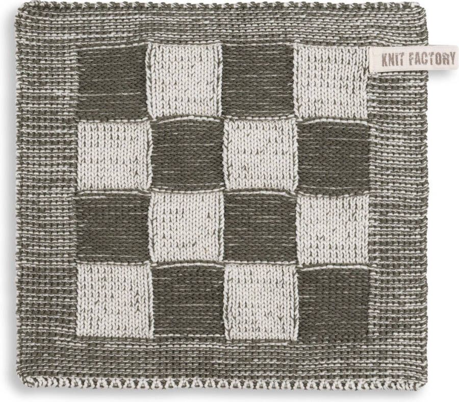 Knit Factory Gebreide Pannenlap Block Pannenlappen gemaakt van 50% katoen & 50% acryl Blokken motief Traditionele look 1 stuk Ecru Khaki 23x23 cm