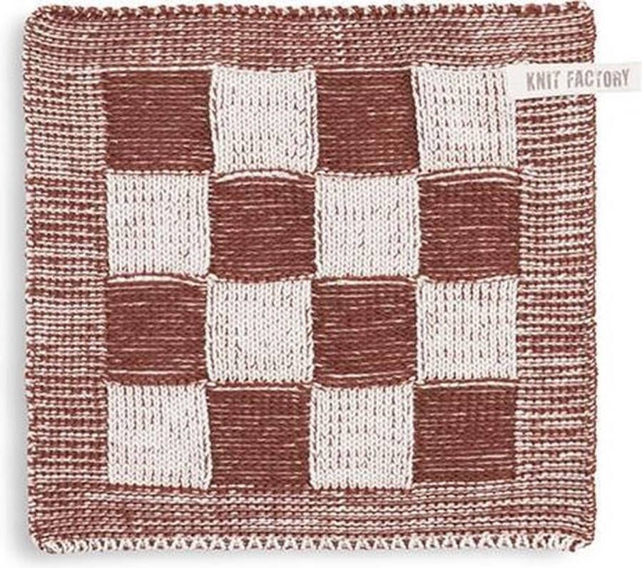 Knit Factory Gebreide Pannenlap Block Pannenlappen gemaakt van 50% katoen & 50% acryl Blokken motief Traditionele look 1 stuk Ecru Roest 23x23 cm