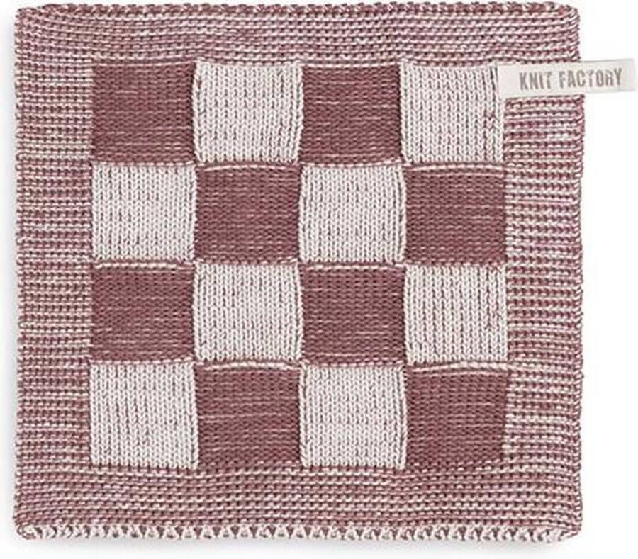 Knit Factory Gebreide Pannenlap Block Pannenlappen gemaakt van 50% katoen & 50% acryl Blokken motief Traditionele look 1 stuk Ecru Stone Red 23x23 cm