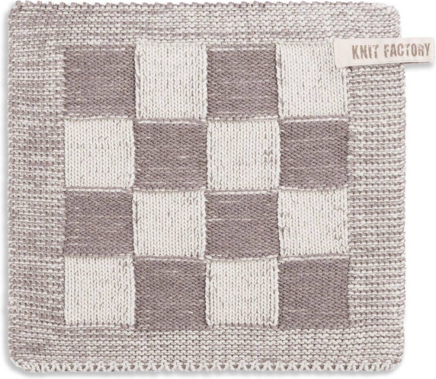 Knit Factory Gebreide Pannenlap Block Pannenlappen gemaakt van 50% katoen & 50% acryl Blokken motief Traditionele look 1 stuk Ecru Taupe 23x23 cm