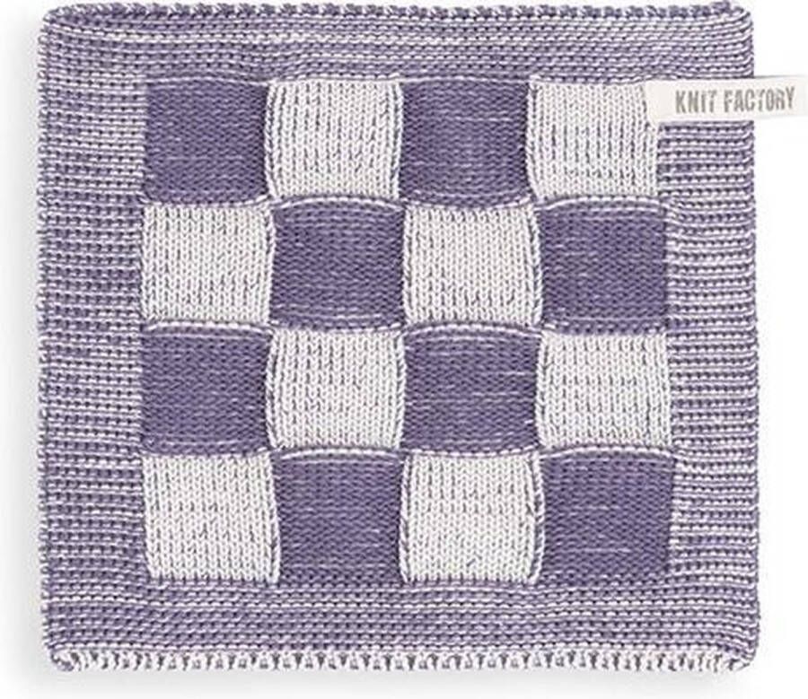 Knit Factory Gebreide Pannenlap Block Pannenlappen gemaakt van 50% katoen & 50% acryl Blokken motief Traditionele look 1 stuk Ecru Violet 23x23 cm