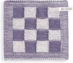 Knit Factory Gebreide Pannenlap Block Ecru Violet 23x23 cm