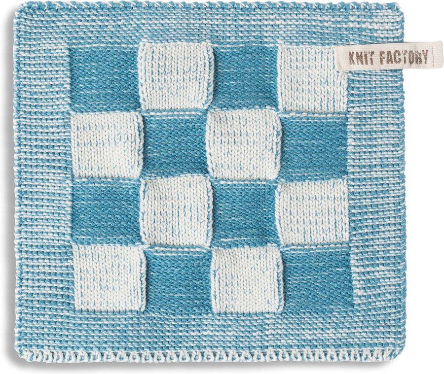 Knit Factory Gebreide Pannenlap Block Pannenlappen gemaakt van 50% katoen & 50% acryl Blokken motief Traditionele look 1 stuk Ecru Spring Green 23x23 cm