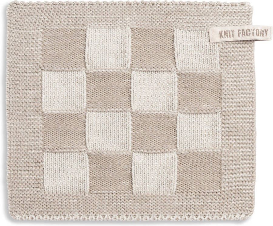 Knit Factory Gebreide Pannenlap Block Pannenlappen gemaakt van 50% katoen & 50% acryl Blokken motief Traditionele look 1 stuk Ecru Linnen 23x23 cm
