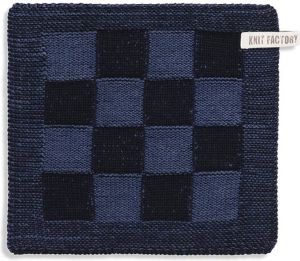 Knit Factory Gebreide Pannenlap Block Zwart Jeans 23x23 cm