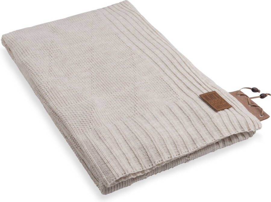 Knit Factory Jay Gebreid Plaid Woondeken plaid Wollen deken Kleed Beige 160x130 cm