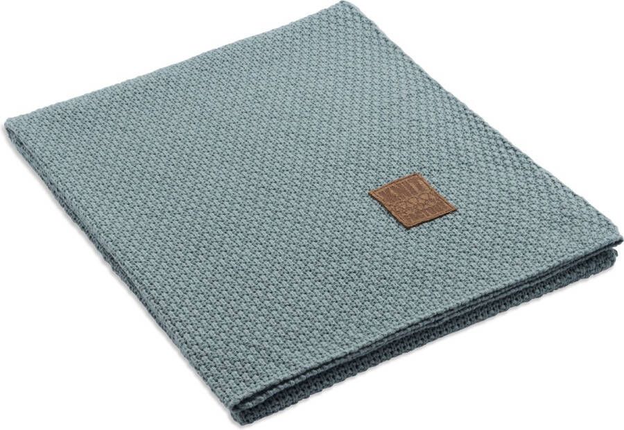 Knit Factory Jesse Gebreid Plaid Woondeken plaid Wollen deken Kleed Stone Green 160x130 cm