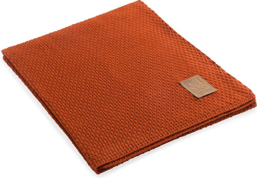 Knit Factory Jesse Gebreid Plaid Woondeken plaid Wollen deken Kleed Terra 160x130 cm