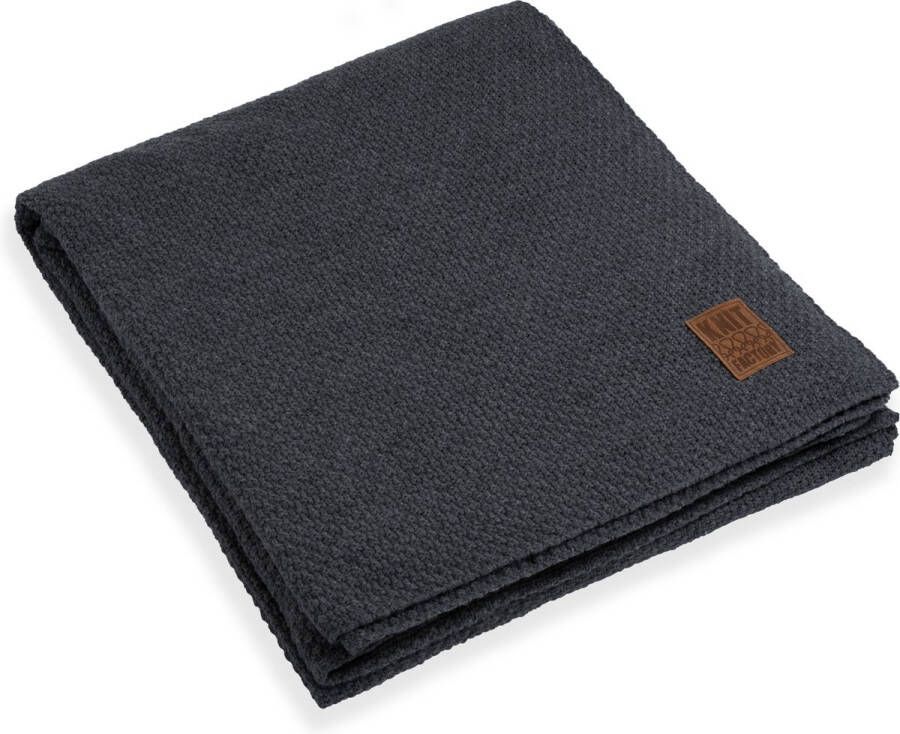 Knit Factory Jesse Gebreid Plaid XL Woondeken plaid Wollen deken Kleed Antraciet 195x225 cm