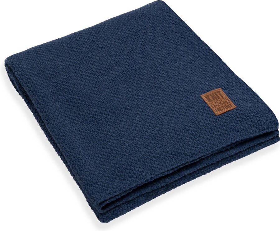 Knit Factory Jesse Gebreid Plaid XL Woondeken plaid Wollen deken Kleed Jeans 195x225 cm