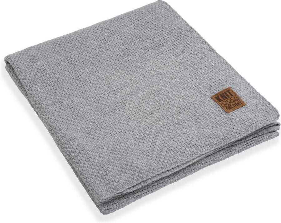 Knit Factory Jesse Gebreid Plaid XL Woondeken plaid Wollen deken Kleed Licht Grijs 195x225 cm