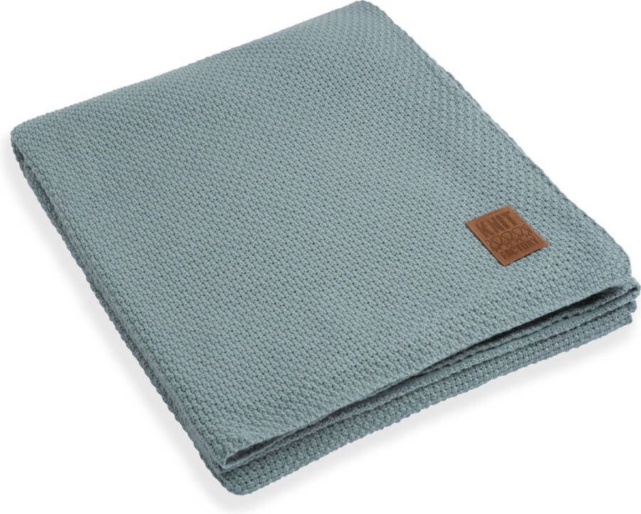 Knit Factory Jesse Gebreid Plaid XL Woondeken plaid Wollen deken Kleed Stone Green 195x225 cm