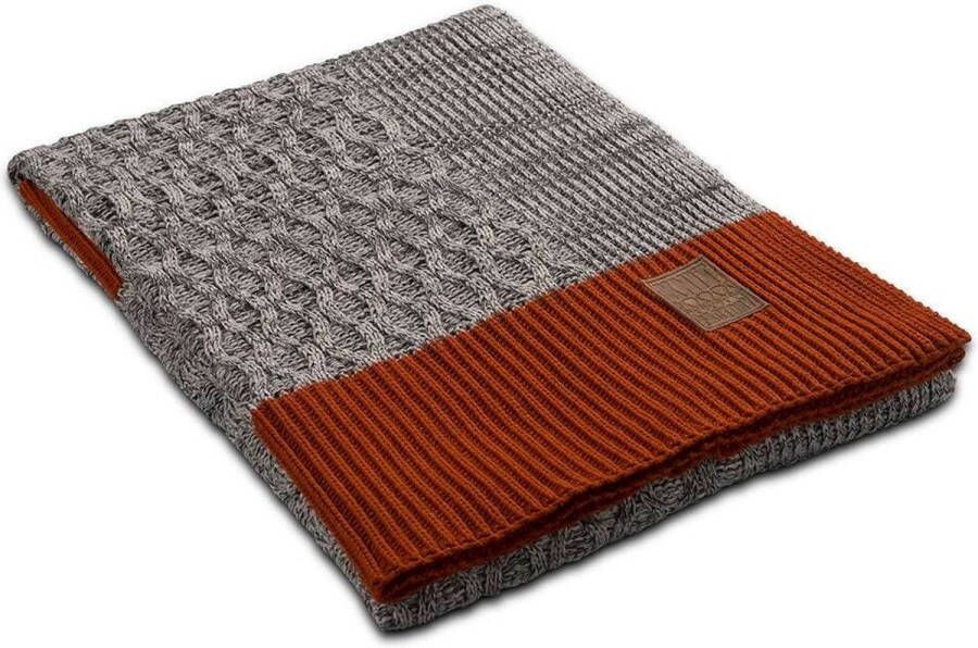 Knit Factory Joep Gebreid Plaid Woondeken plaid Wollen deken Kleed Licht Grijs Mêlee 160x130 cm