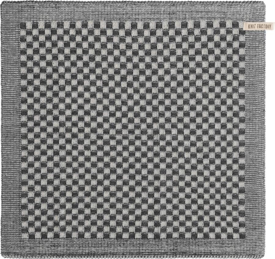 Knit Factory Gebreide Keukendoek Keukenhanddoek Cubes Geblokt motief Handdoek Vaatdoek Keuken doek Ecru Antraciet Traditionele look 50x50 cm