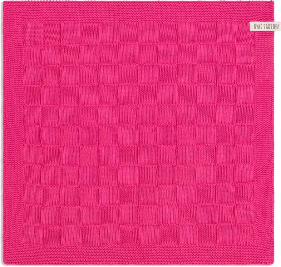 Knit Factory Gebreide Keukendoek Keukenhanddoek Uni Handdoek Vaatdoek Keuken doek Fuchsia Felroze 50x50 cm