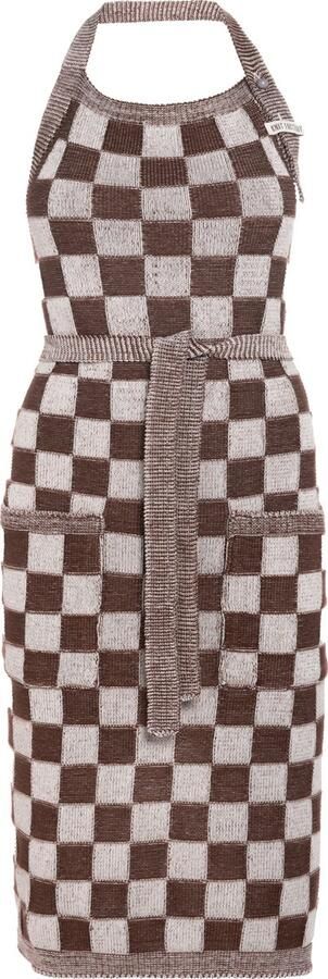 Knit Factory Gebreide Keukenschort Dames & Heren Kookschort Kokssloof Keukensloof Koksschort Barbecue schort Block Ecru Chocolate One Size Met steekzakken