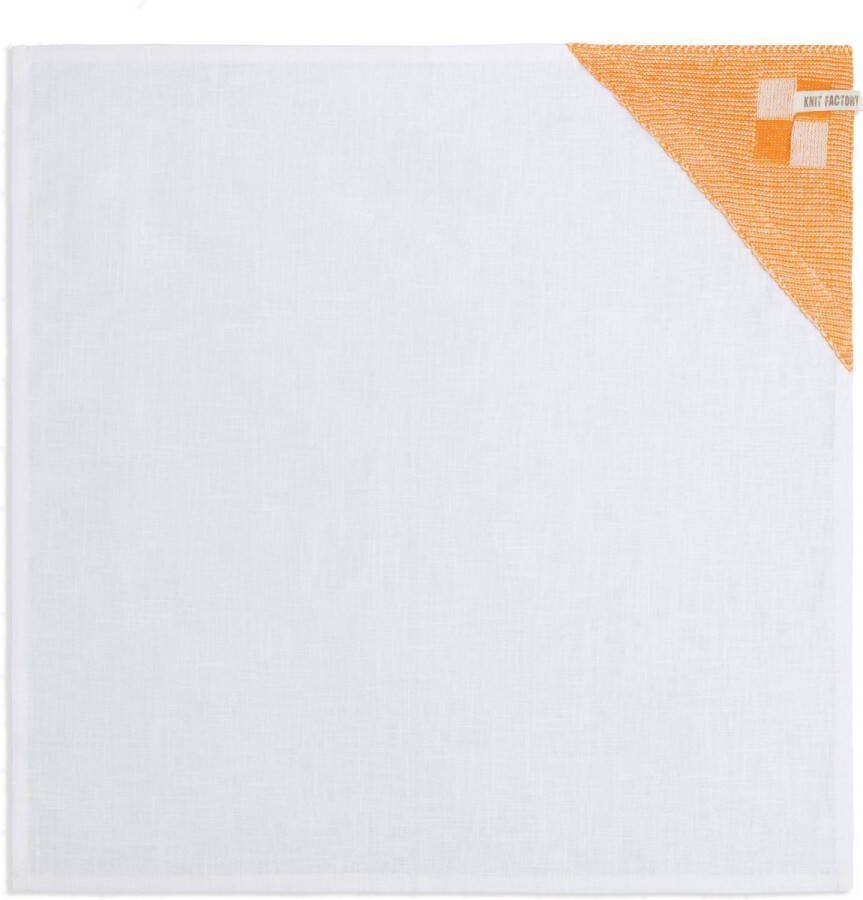 Knit Factory Linnen Theedoek Poleerdoek Schoteldoek Afdroogdoek Vaatdoek Thee doek Keuken Droogdoek Block Ecru Orange 65x65 cm