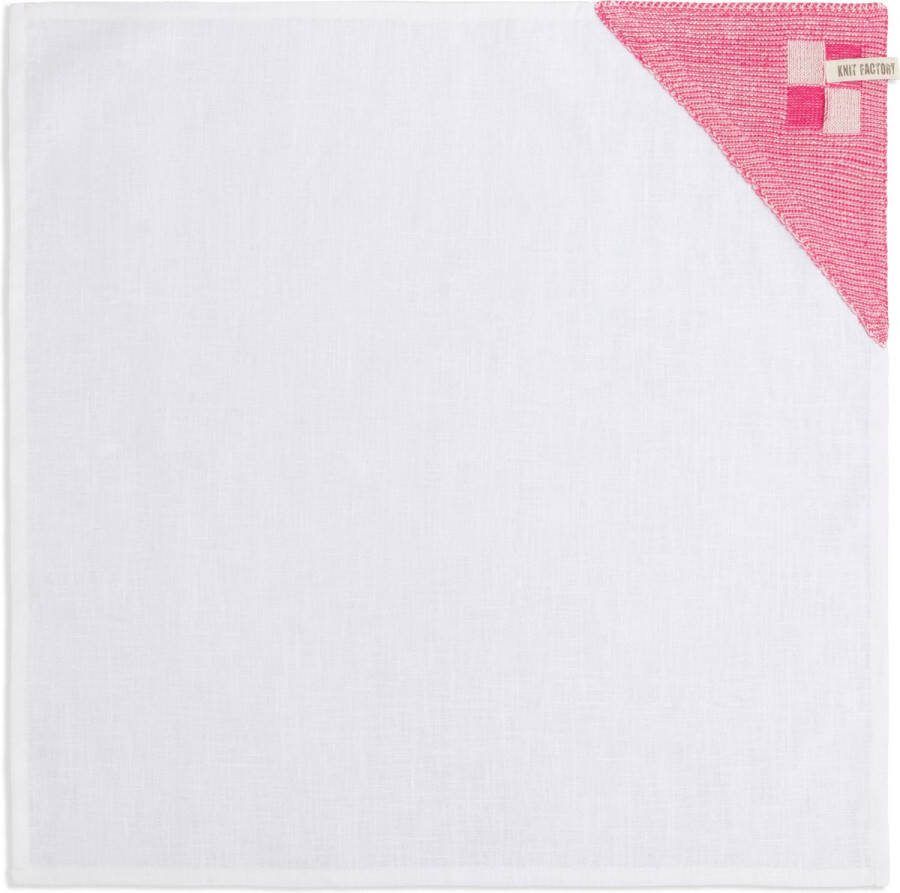 Knit Factory Linnen Theedoek Poleerdoek Schoteldoek Afdroogdoek Vaatdoek Thee doek Keuken Droogdoek Block Ecru Fuchsia 65x65 cm