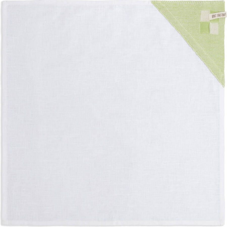 Knit Factory Linnen Theedoek Poleerdoek Schoteldoek Afdroogdoek Vaatdoek Thee doek Keuken Droogdoek Block Ecru Spring Green 65x65 cm