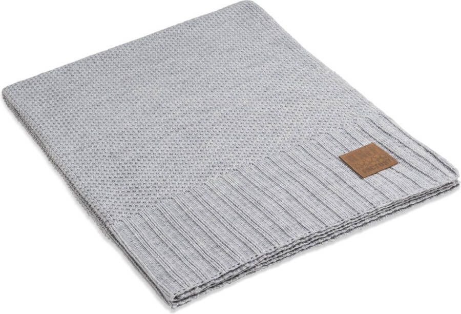 Knit Factory Lynn Gebreid Plaid Woondeken plaid Wollen deken Kleed Licht Grijs 160x130 cm