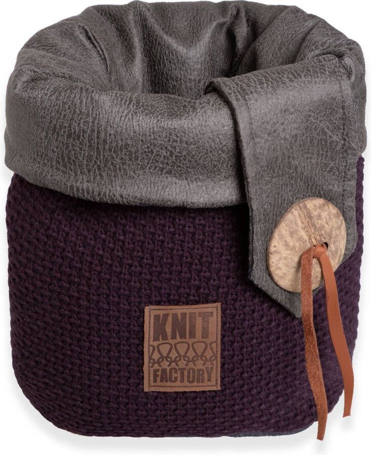 Knit Factory Lynn Gebreide Mand Opbergmand Plantenmand Aubergine 35 cm