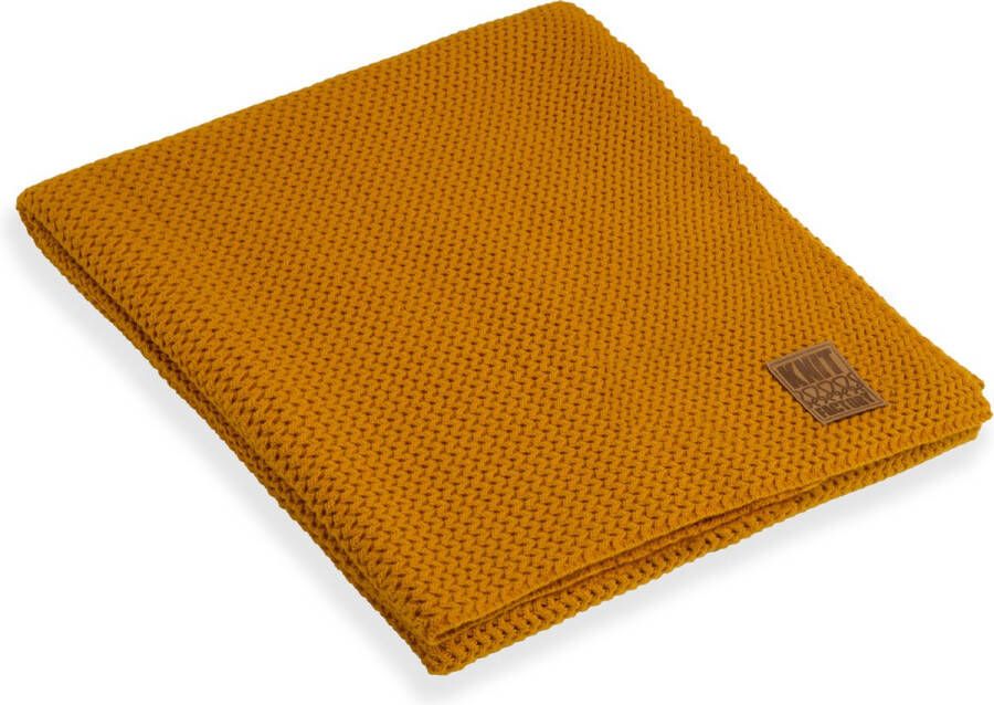 Knit Factory Maxx Gebreid Plaid Woondeken plaid Wollen deken Kleed Oker 160x130 cm
