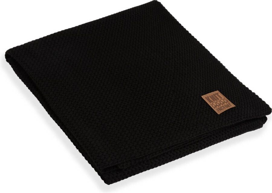 Knit Factory Maxx Gebreid Plaid Woondeken plaid Wollen deken Kleed Zwart 160x130 cm