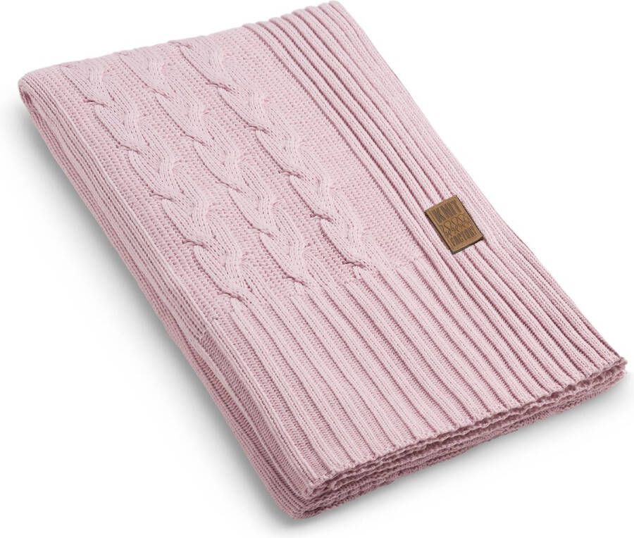 Knit Factory Sasha Gebreid Plaid XXL Bedsprei Woondeken plaid Wollen deken Kleed Roze 280x130 cm