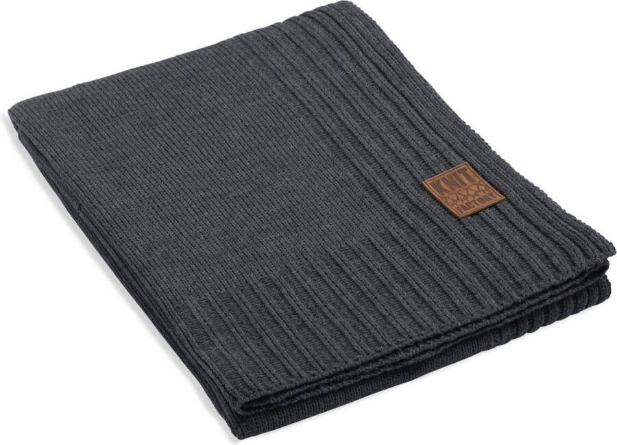 Knit Factory Uni Gebreid Plaid Woondeken plaid Wollen deken Kleed Antraciet 160x130 cm