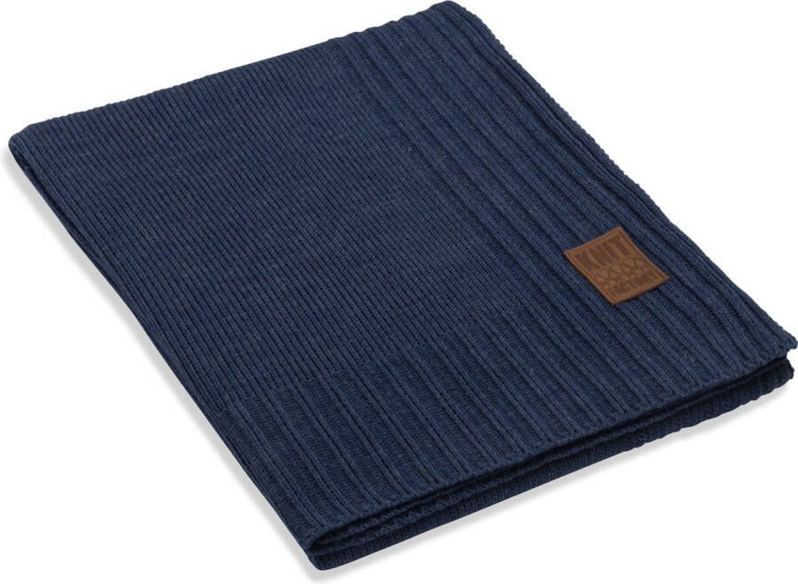 Knit Factory Uni Gebreid Plaid Woondeken plaid Wollen deken Kleed Jeans 160x130 cm