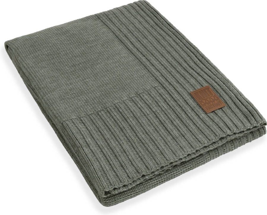 Knit Factory Uni Gebreid Plaid Woondeken plaid Wollen deken Kleed Urban Green 160x130 cm