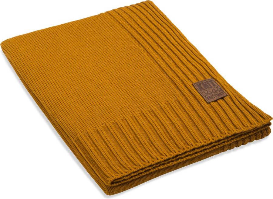 Knit Factory Uni Gebreid Plaid Woondeken plaid Wollen deken Kleed Oker 160x130 cm