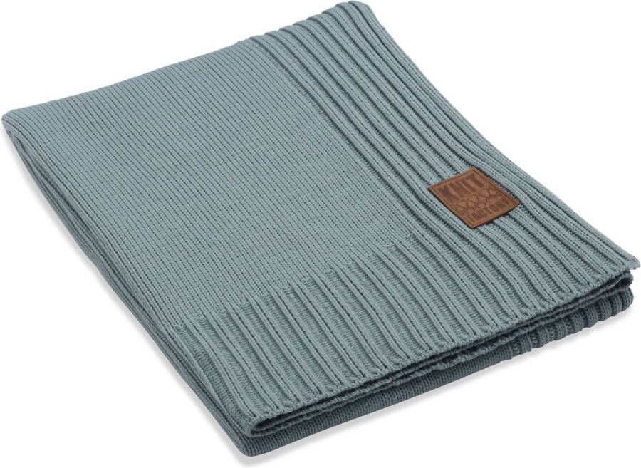 Knit Factory Uni Gebreid Plaid Woondeken plaid Wollen deken Kleed Stone Green 160x130 cm