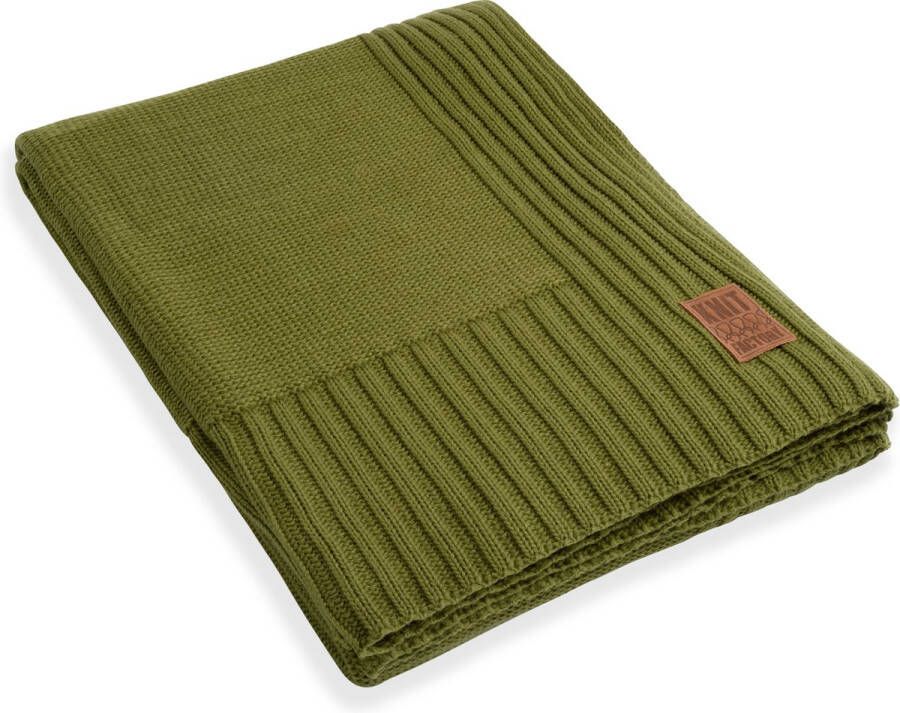 Knit Factory Uni Gebreid Plaid XL Woondeken plaid Wollen deken Kleed Mosgroen 195x225 cm