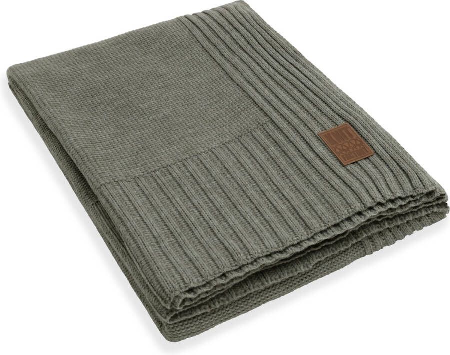 Knit Factory Uni Gebreid Plaid XL Woondeken plaid Wollen deken Kleed Urban Green 195x225 cm