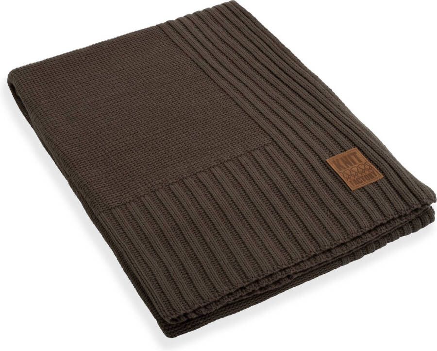 Knit Factory Uni Gebreid Plaid Woondeken plaid Wollen deken Kleed Dark Taupe 160x130 cm