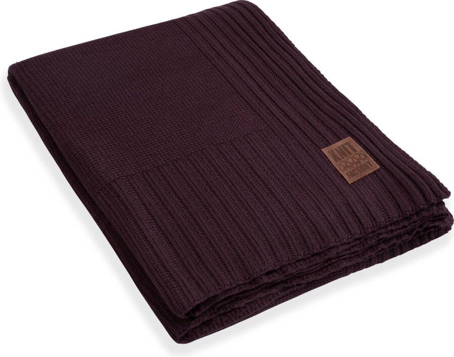 Knit Factory Uni Gebreid Plaid XL Woondeken plaid Wollen deken Kleed Aubergine 195x225 cm