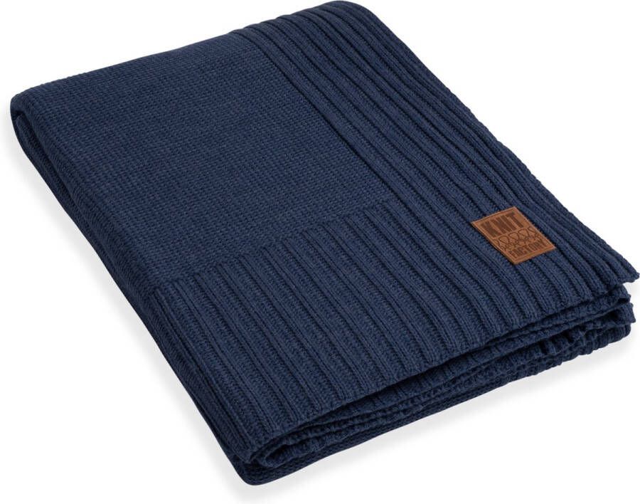 Knit Factory Uni Gebreid Plaid XL Woondeken plaid Wollen deken Kleed Jeans 195x225 cm