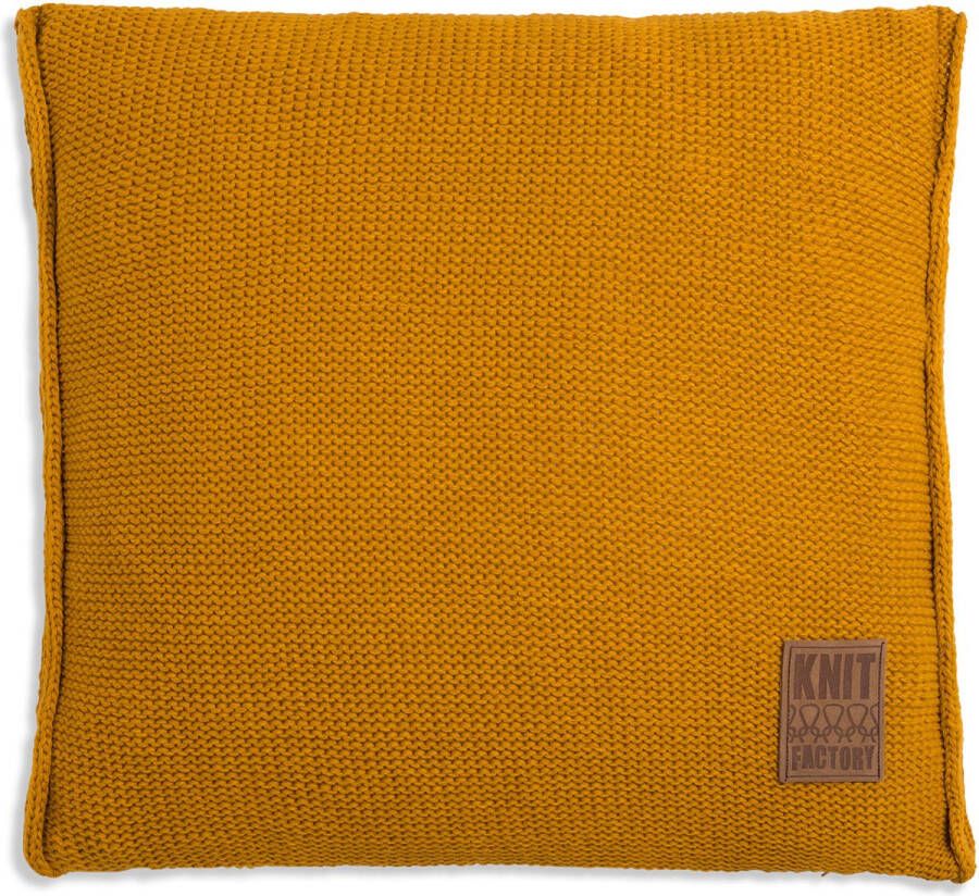 Knit Factory Uni Sierkussen Oker 50x50 cm Kussenhoes inclusief kussenvulling