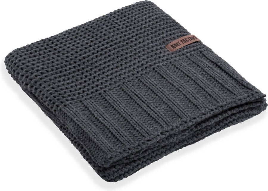 Knit Factory Vinz Gebreid Plaid Woondeken plaid Wollen deken Kleed Antraciet 160x130 cm