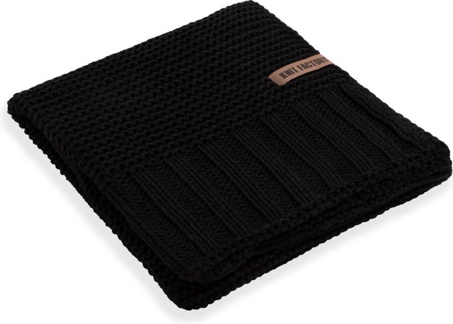 Knit Factory Vinz Gebreid Plaid Woondeken plaid Wollen deken Kleed Zwart 160x130 cm