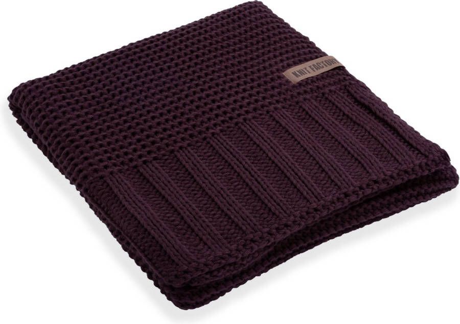 Knit Factory Vinz Gebreid Plaid Woondeken plaid Wollen deken Kleed Aubergine 160x130 cm