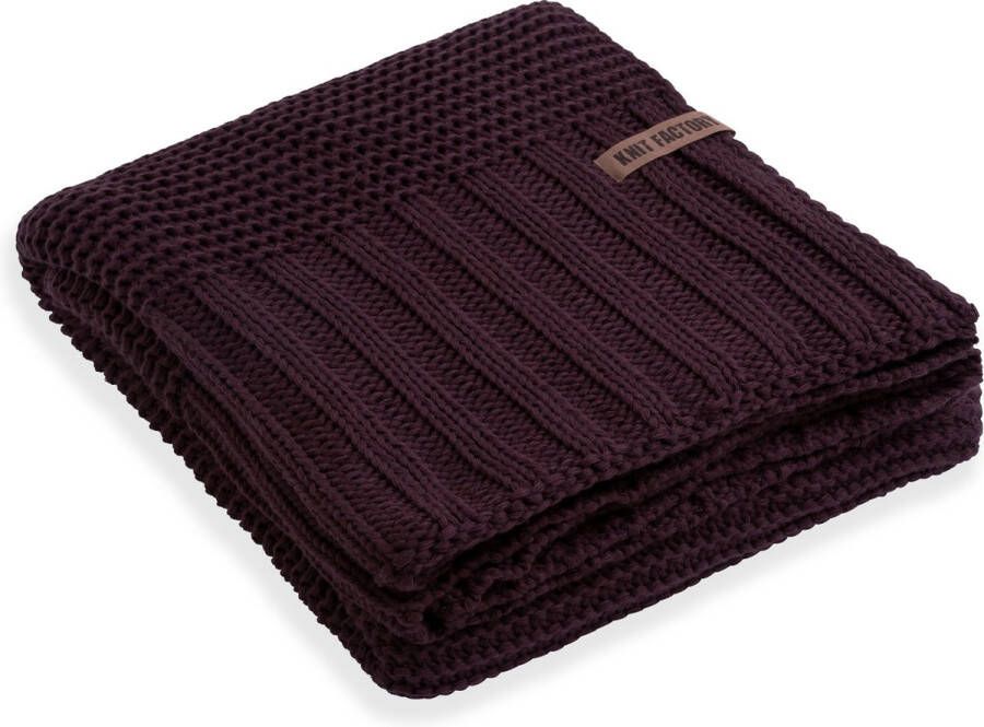 Knit Factory Vinz Gebreid Plaid XL Woondeken plaid Wollen deken Kleed Aubergine 195x225 cm
