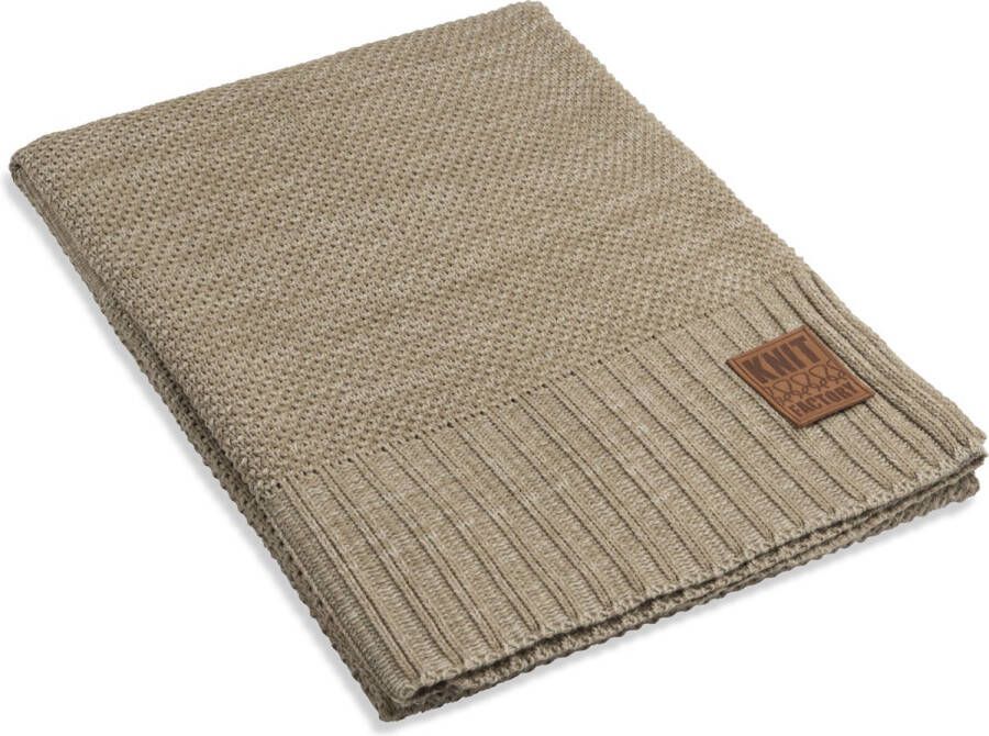 Knit Factory Zoë Gebreid Plaid Woondeken Kleed Olive Mêlee 160x130 cm