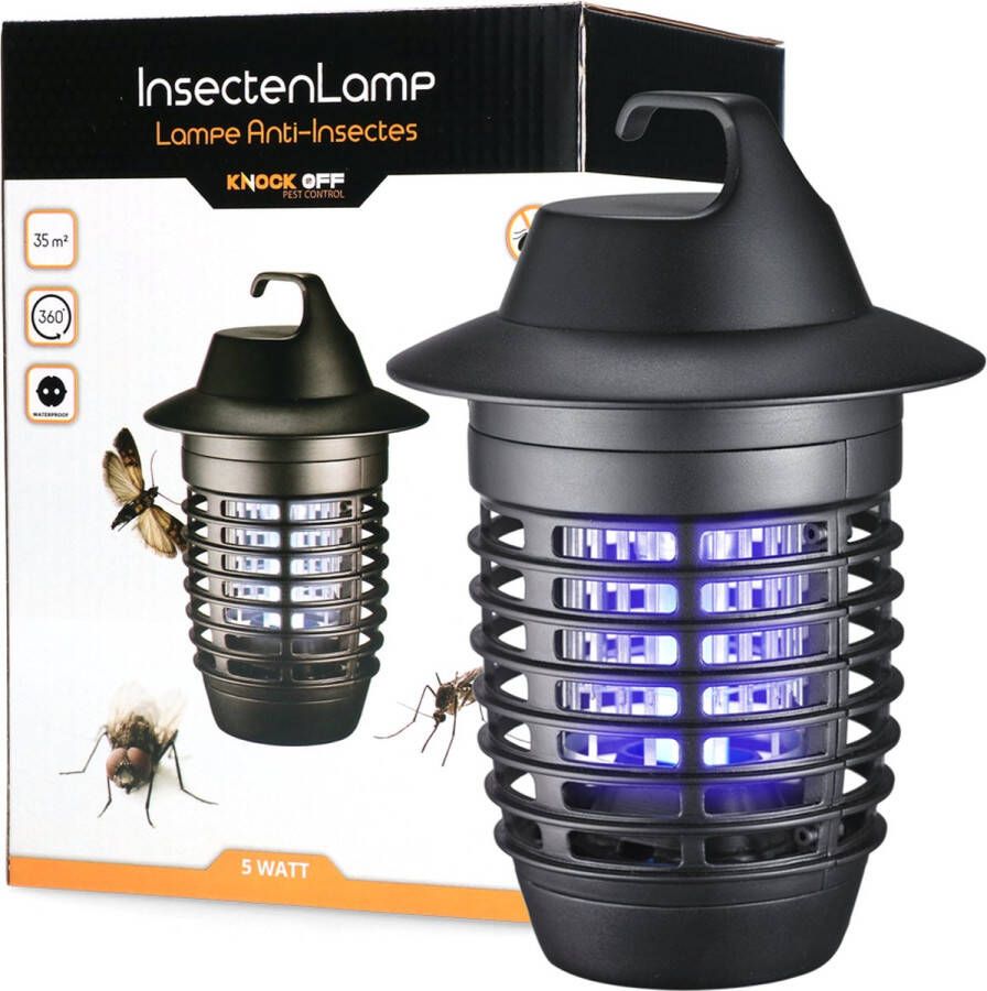 Knock Off Insectenlamp 5 Watt – Vliegenlamp met 35m2 vangstbereik – Kan worden opgehangen of neergezet – Duurzame materialen – Waterproof 16 x 16 x 22 5 cm Zwart